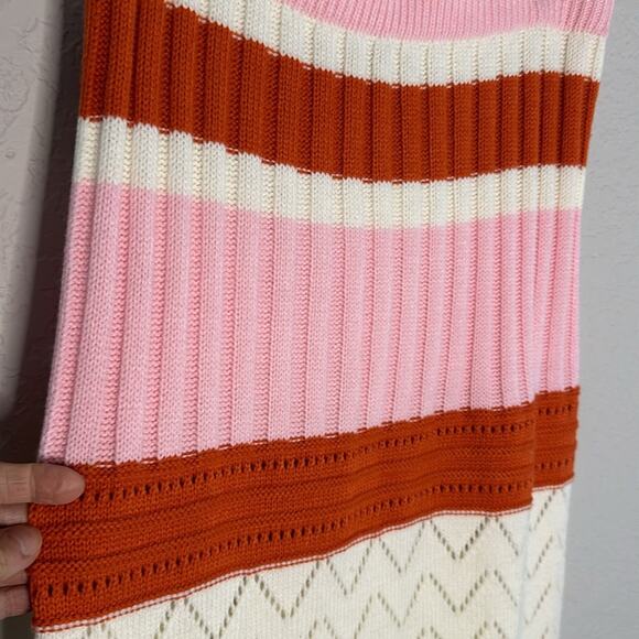 NEW Pink Orange Knit Midi Sweater Skirt Boho Indie Retro Stripe Pencil Y2K - Picture 2 of 6